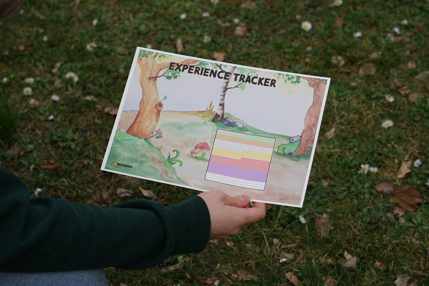 Waldhüter Erfahrungsbogen - Kunstvoller Artprint mit Erfahrungsleiste und Level Markierungen für dein WaldQuest