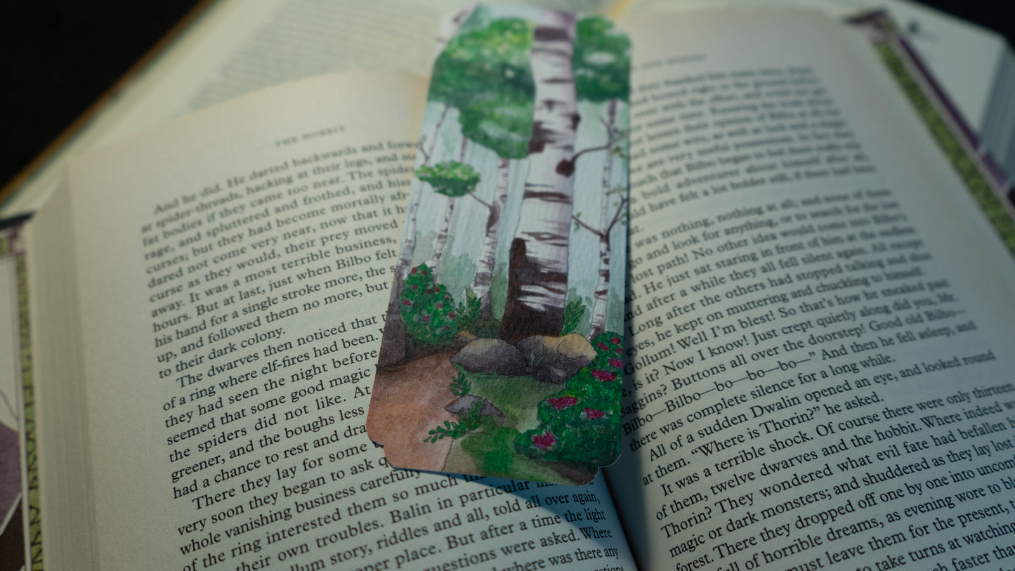 Lesezeichen mit Birkenwald