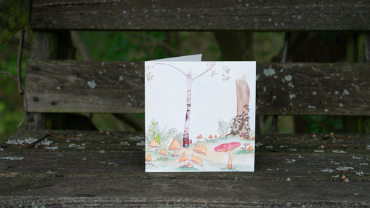 Birkenwald mit Pilzen (Grußkarte quadratisch 15x15 cm)